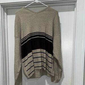Bachrach Beige and Black V-Neck Sweater